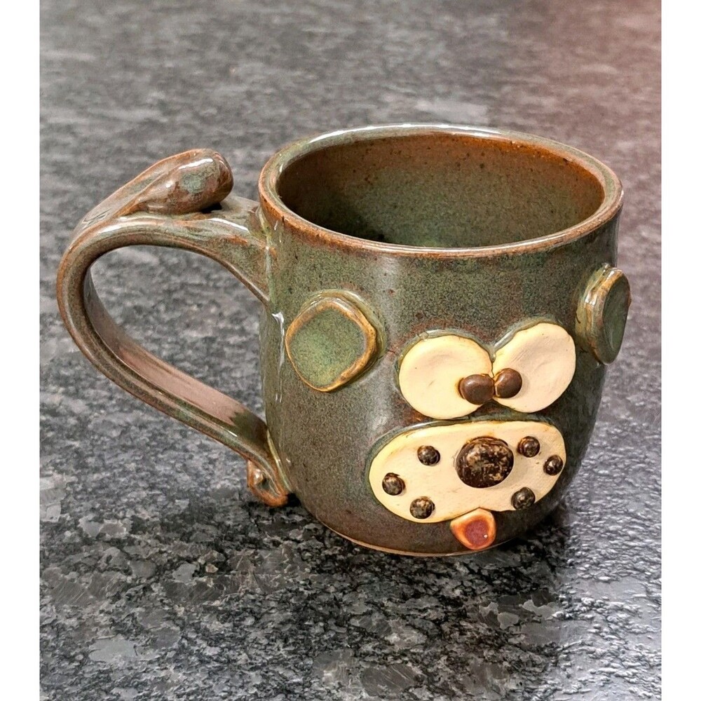 Pumpkin Center Pottery Dog Puppy Face Mug Handmade Whimsical Signed